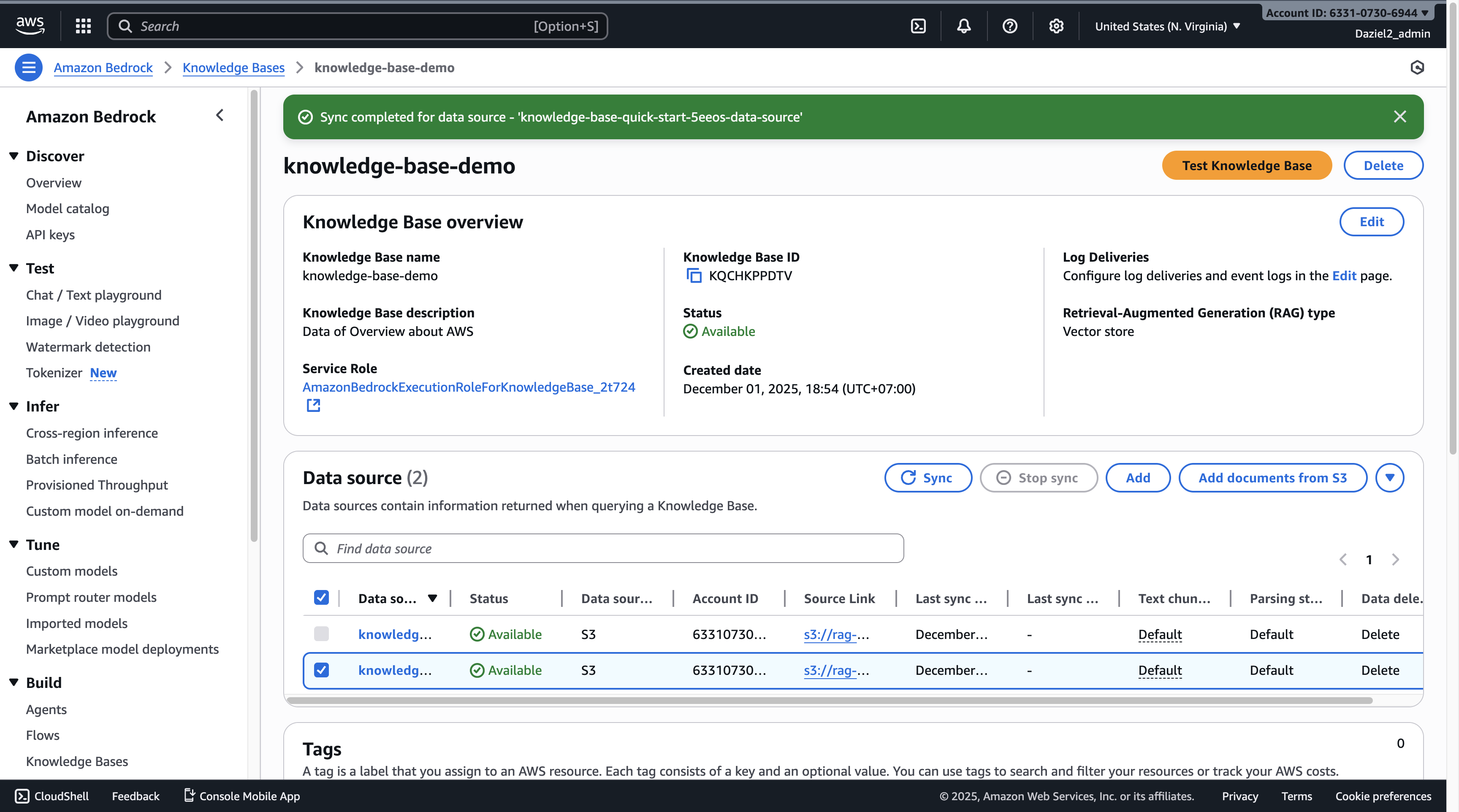 Image illustrating Sync process completion on Bedrock Console