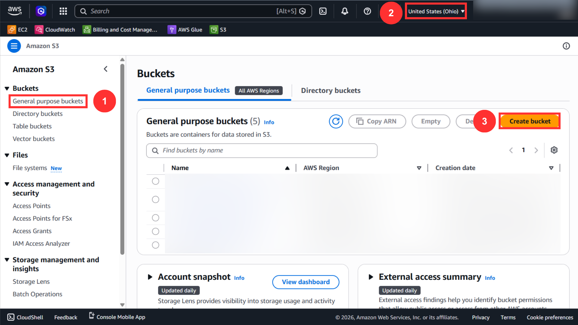 Create bucket from S3 console