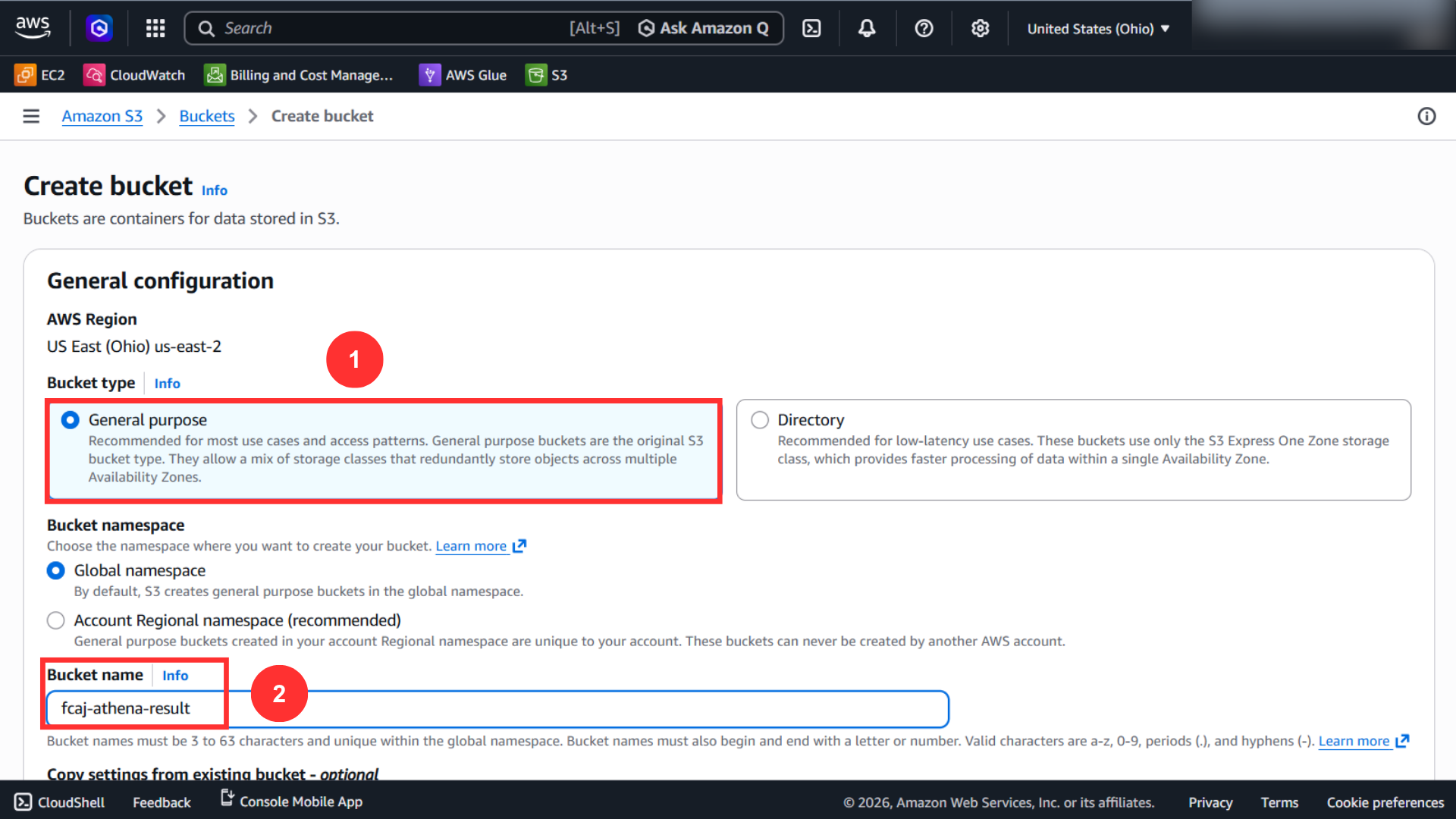 Configure bucket type and name