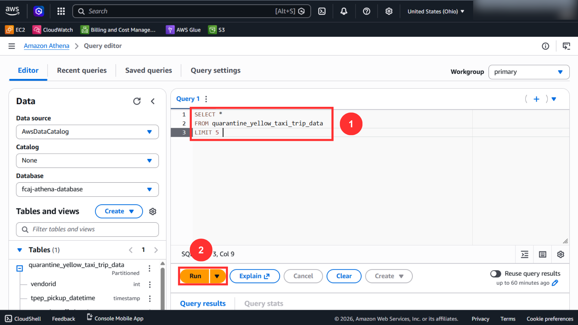 Enter the first Athena validation query