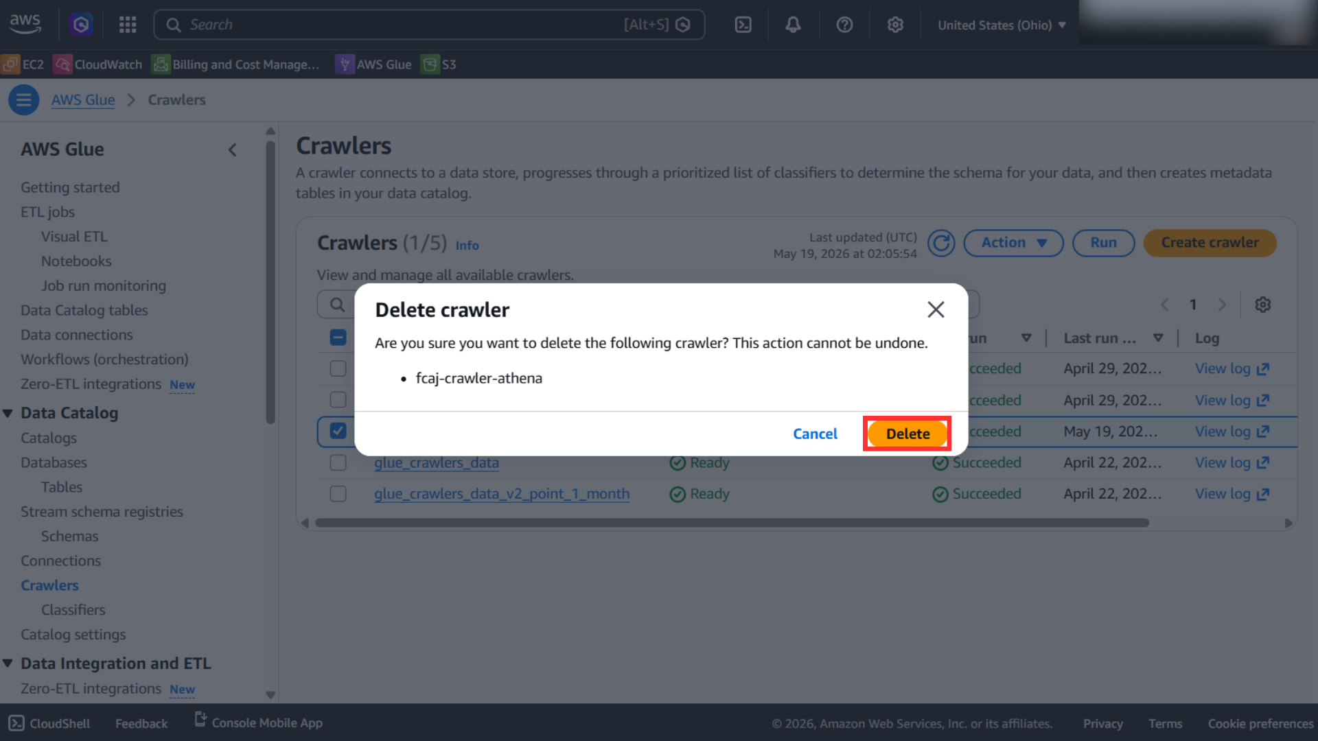 Delete temporary crawler