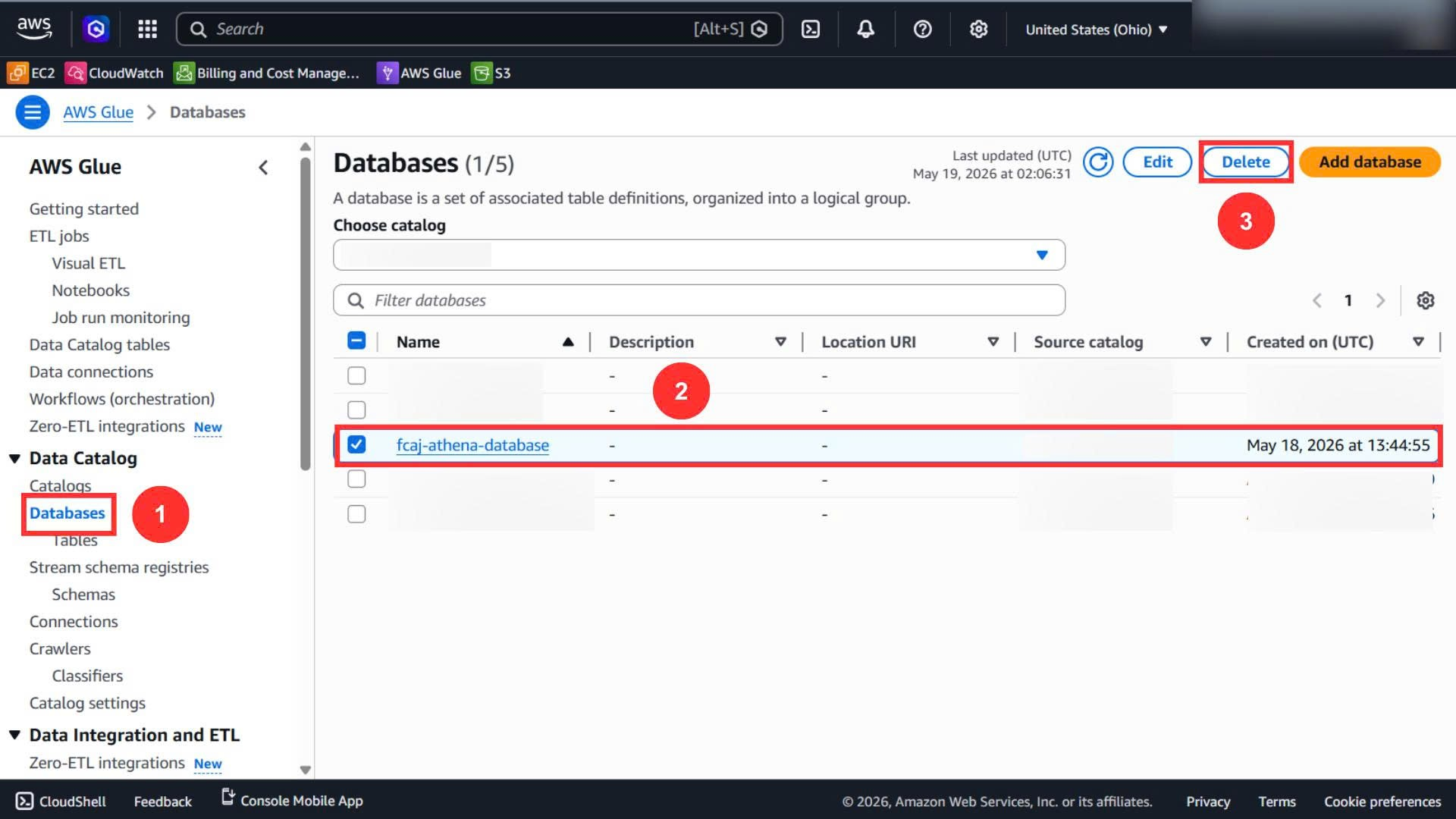 Delete temporary Glue database