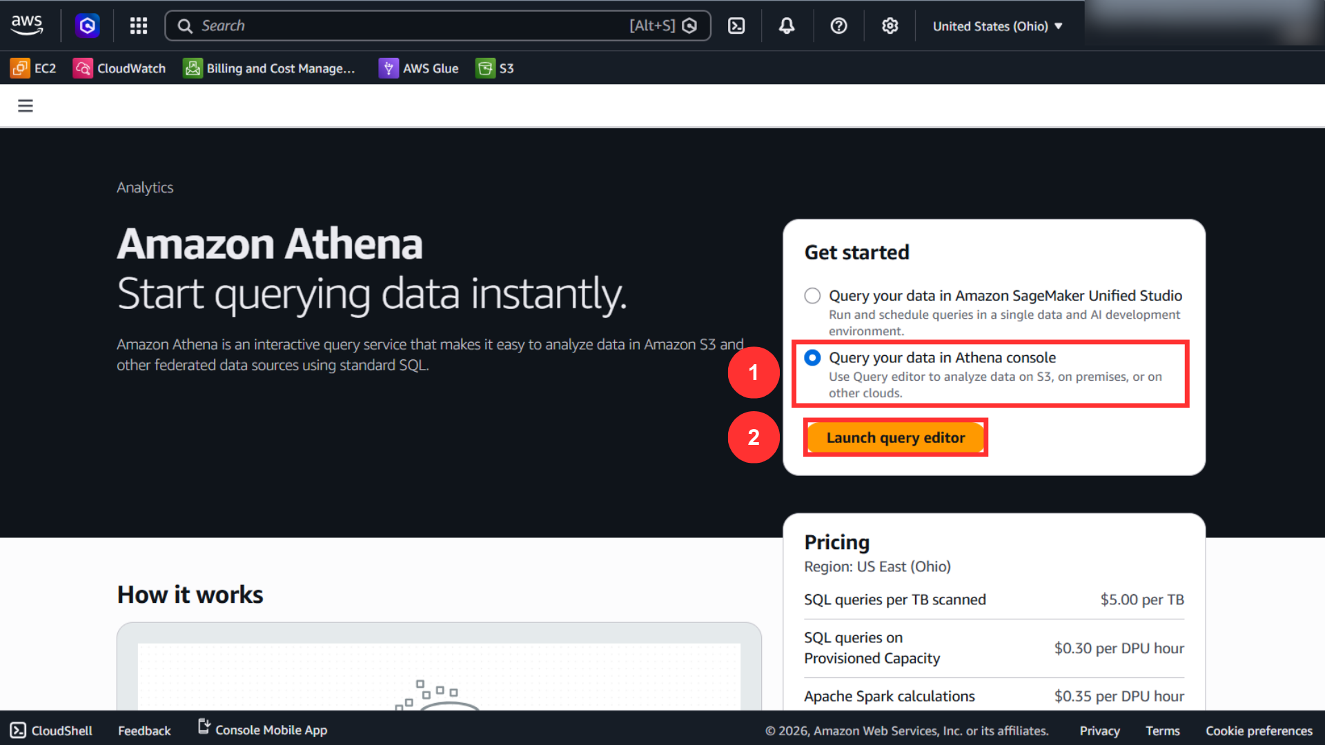 Launch Athena Query Editor