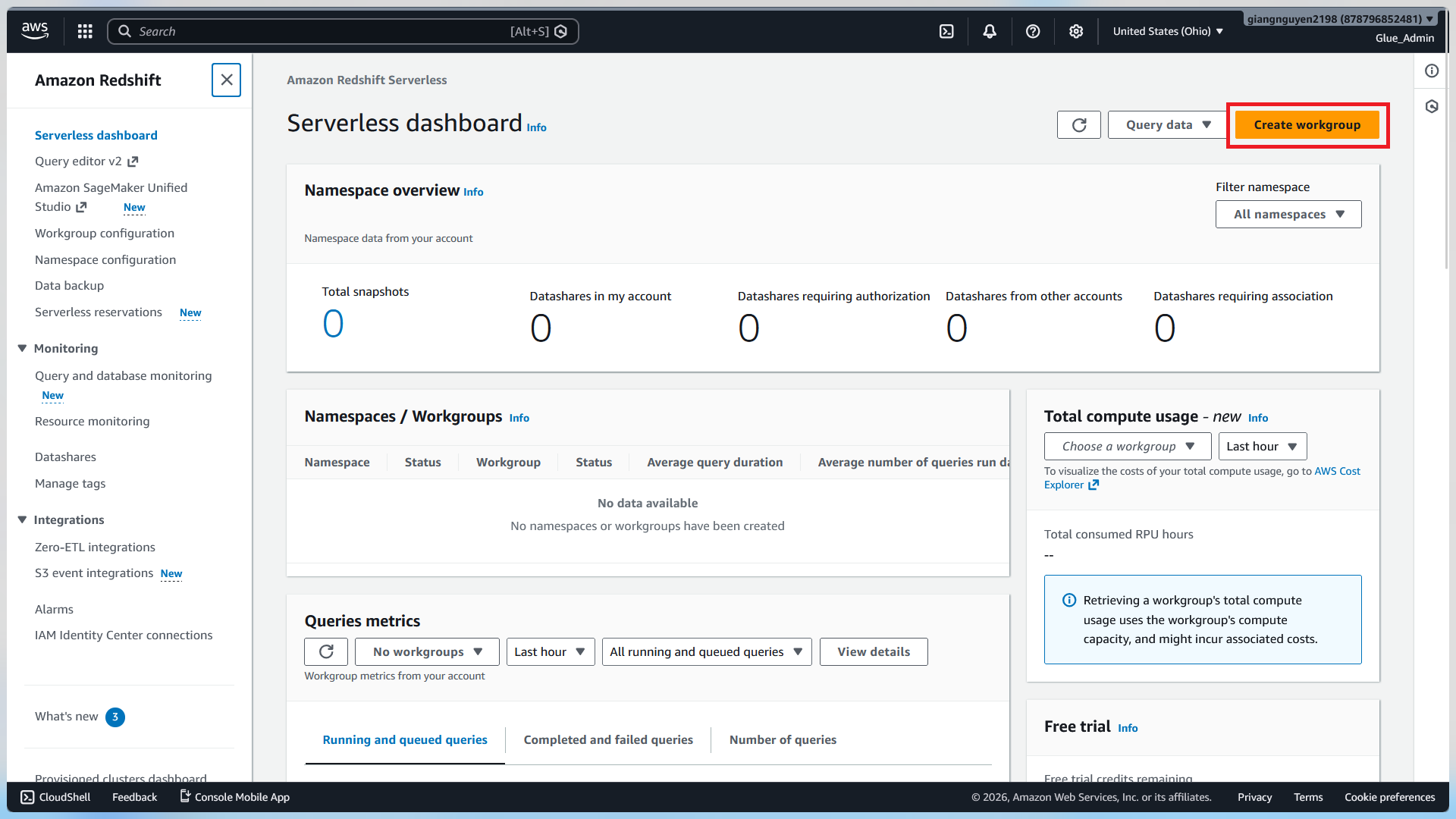 Redshift Serverless Dashboard
