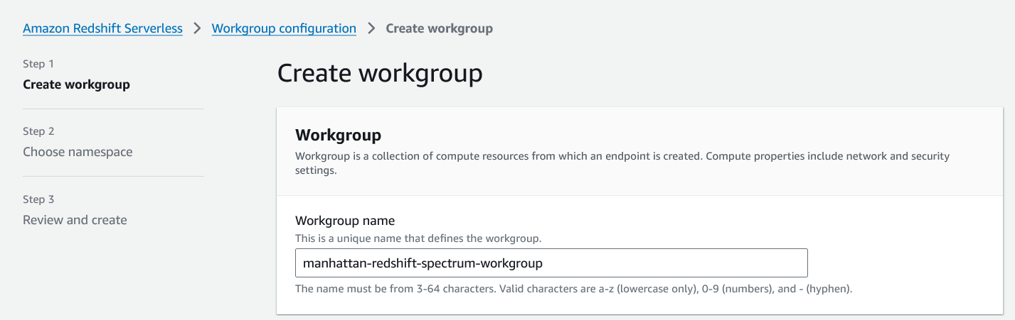 Start Redshift Serverless custom setup