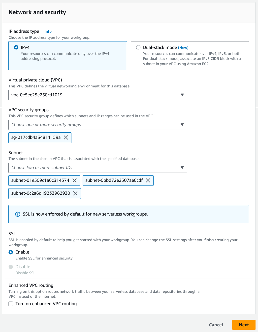 Network and security settings