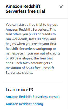 Redshift Serverless free trial